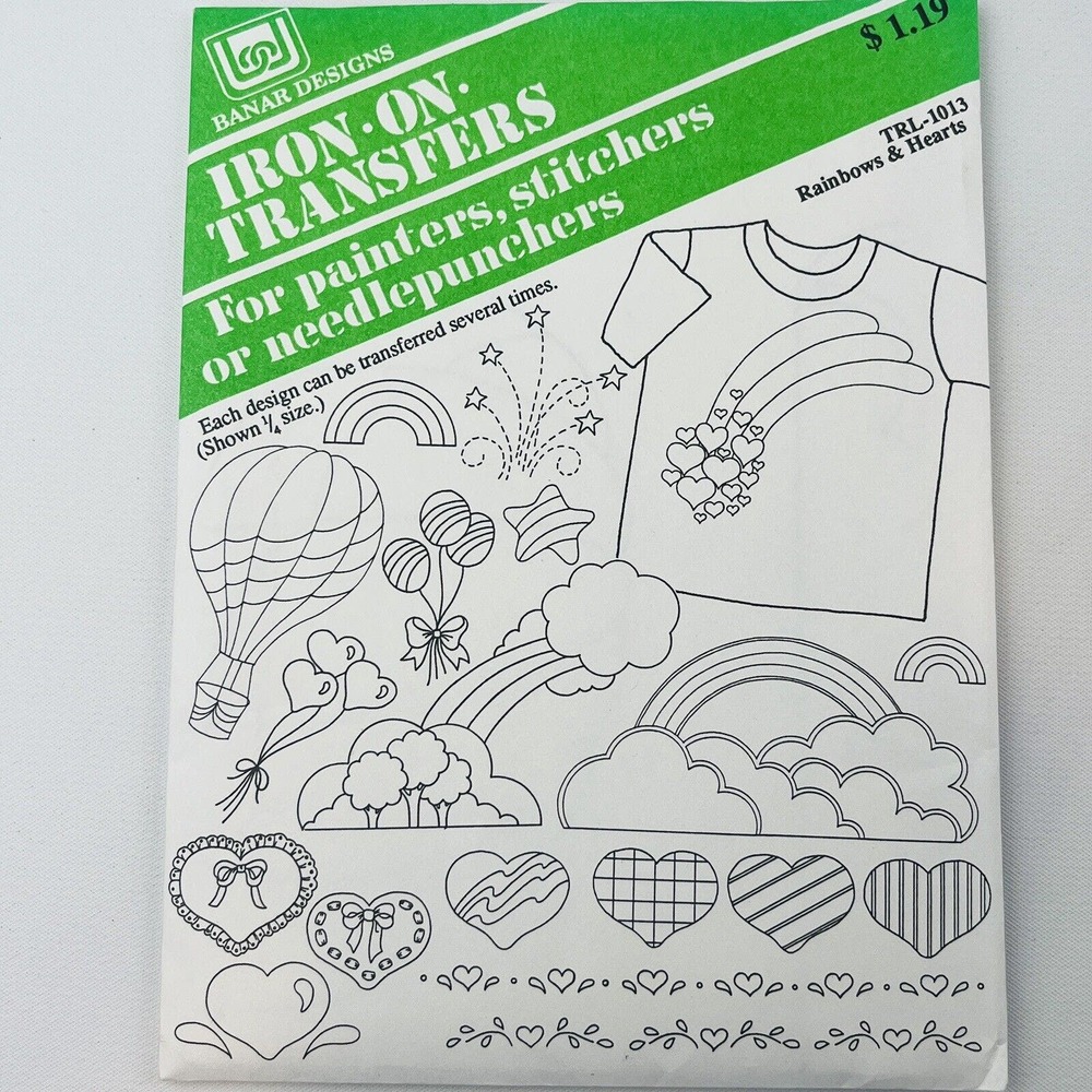 Vintage Banar‎ Designs Rainbows & Hearts Iron Transfers 1990 Balloons Stars
